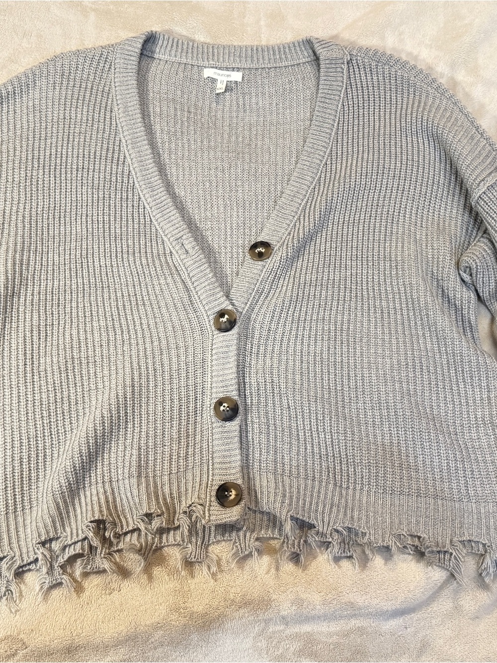 Maurice’s Distressed Cropped Gray Button Front Cardigan Size XXL